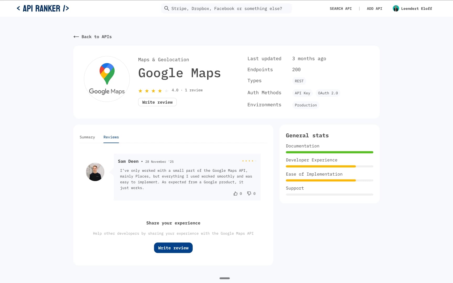Review Google Maps API op API Ranker